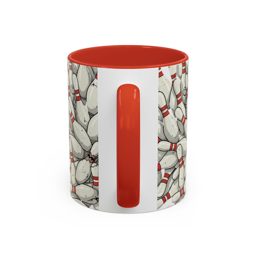 Bowling Pins Pattern Accent Coffee Mug – Red Interior Handle, 11/15oz