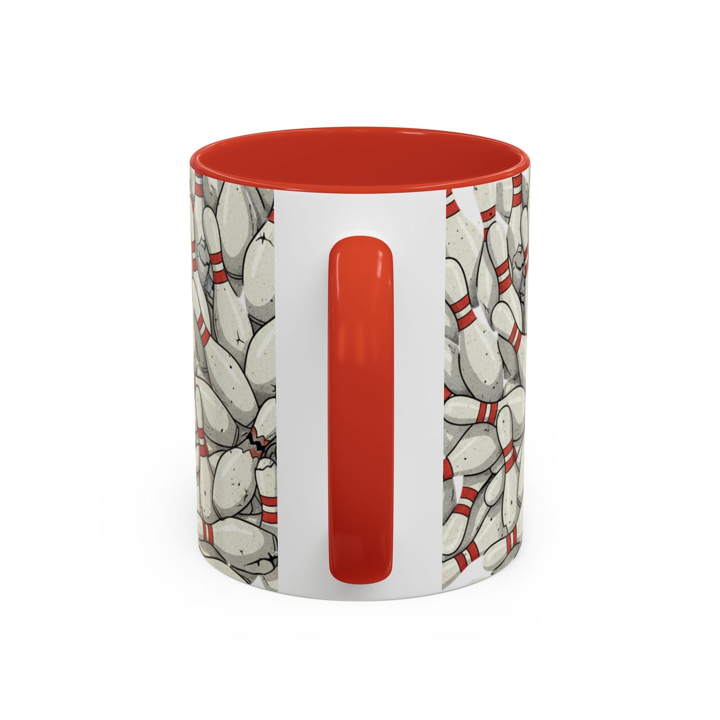 Bowling Pins Pattern Accent Coffee Mug – Red Interior Handle, 11/15oz