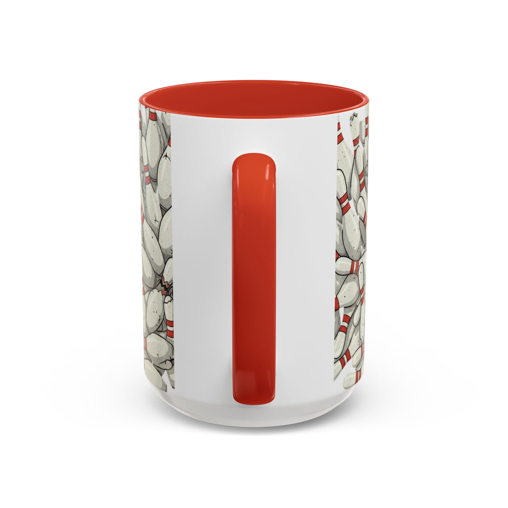 Bowling Pins Pattern Accent Coffee Mug – Red Interior Handle, 11/15oz