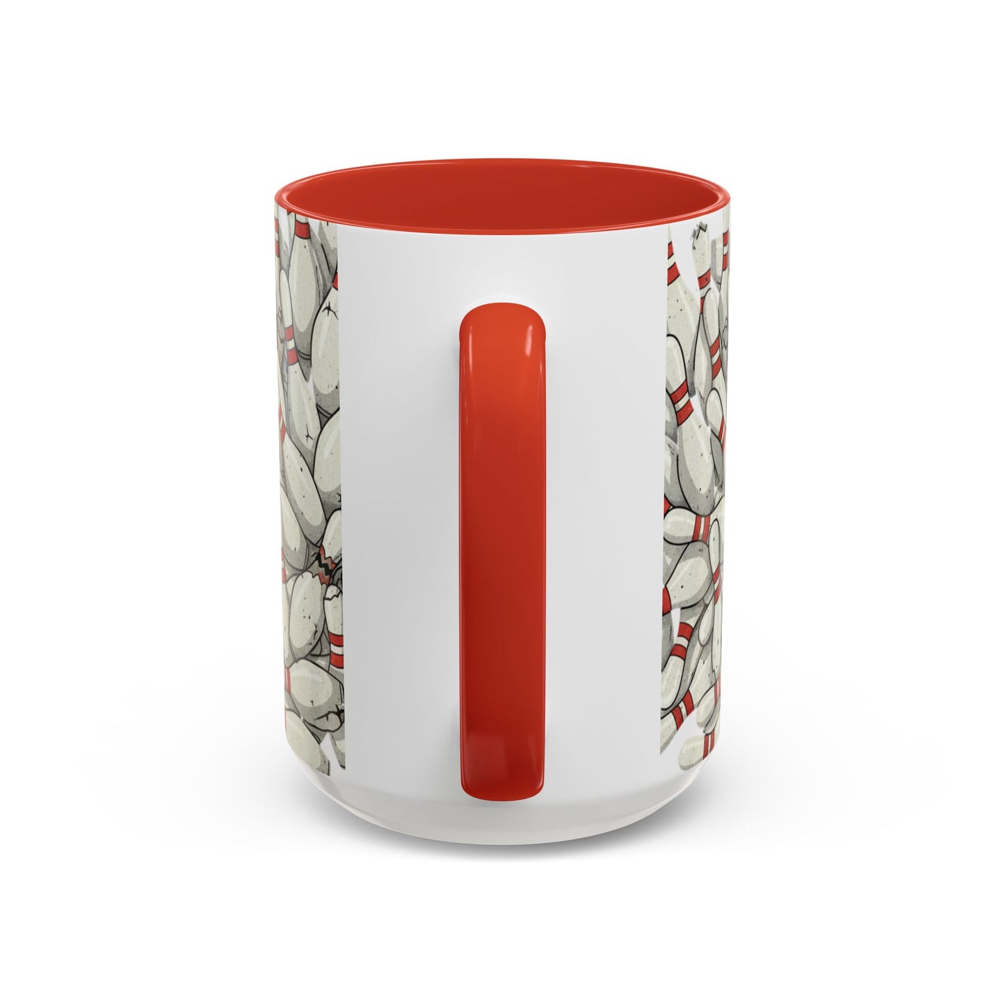 Bowling Pins Pattern Accent Coffee Mug – Red Interior Handle, 11/15oz