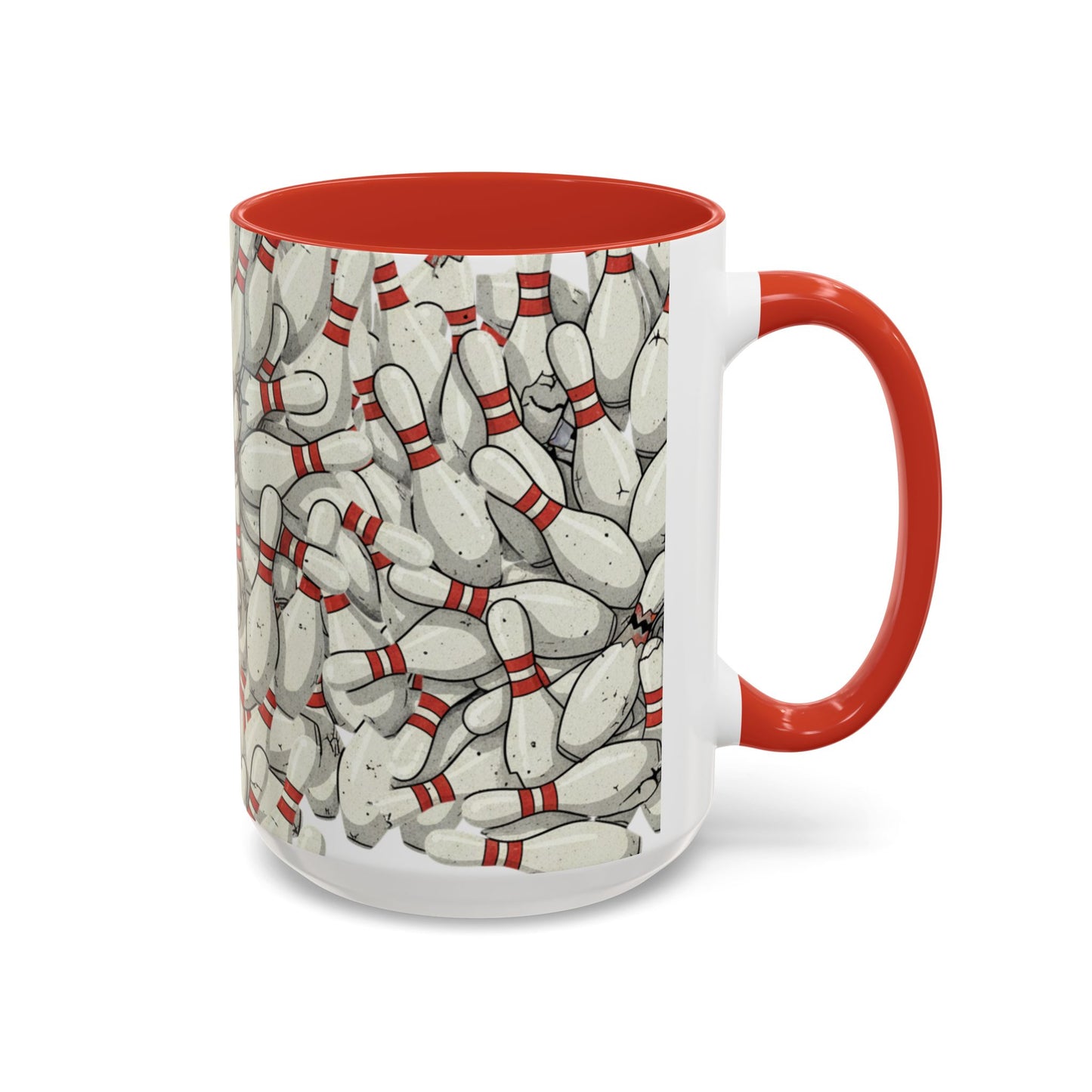Bowling Pins Pattern Accent Coffee Mug – Red Interior Handle, 11/15oz