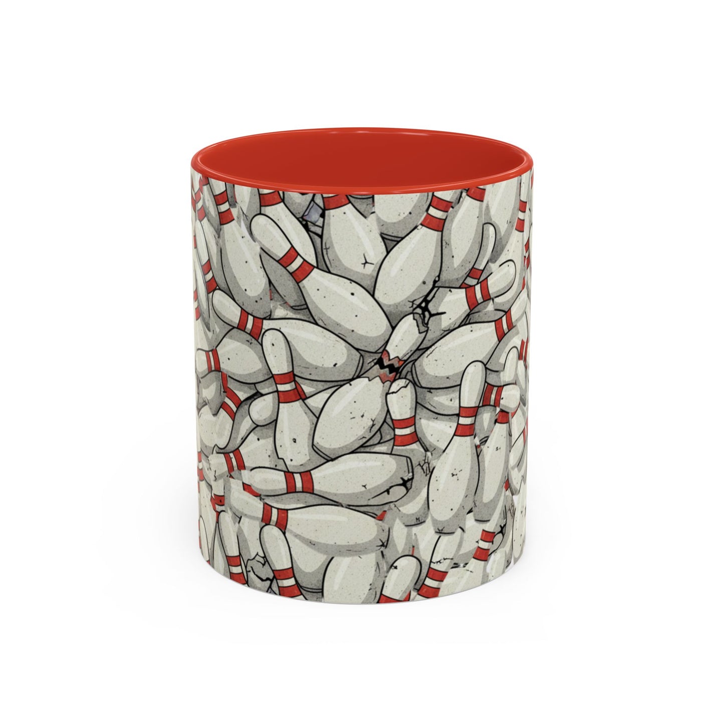 Bowling Pins Pattern Accent Coffee Mug – Red Interior Handle, 11/15oz